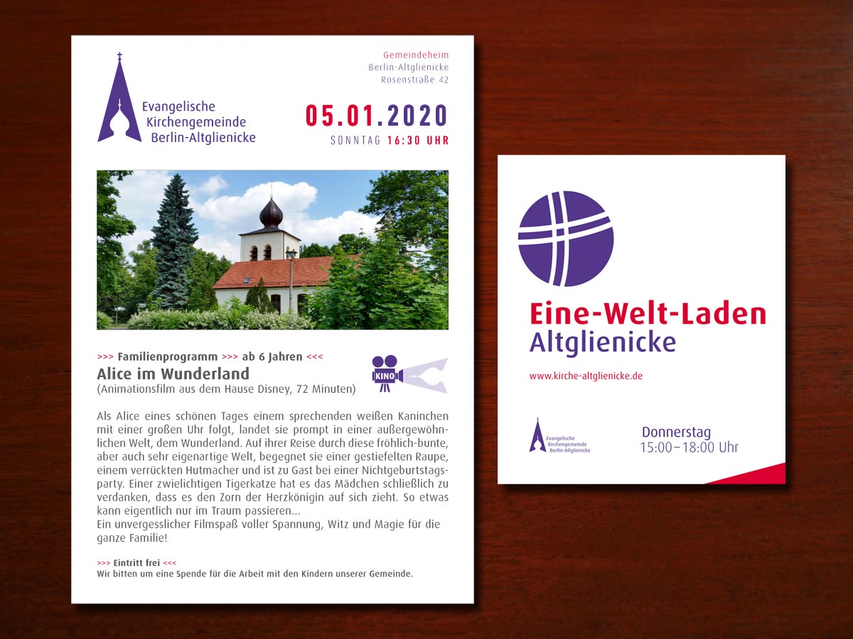 Gestaltung Kinoplakat Logo Altglienicke Kirchengemeinde Eine-Welt-Laden Grafikdesign Papperitz